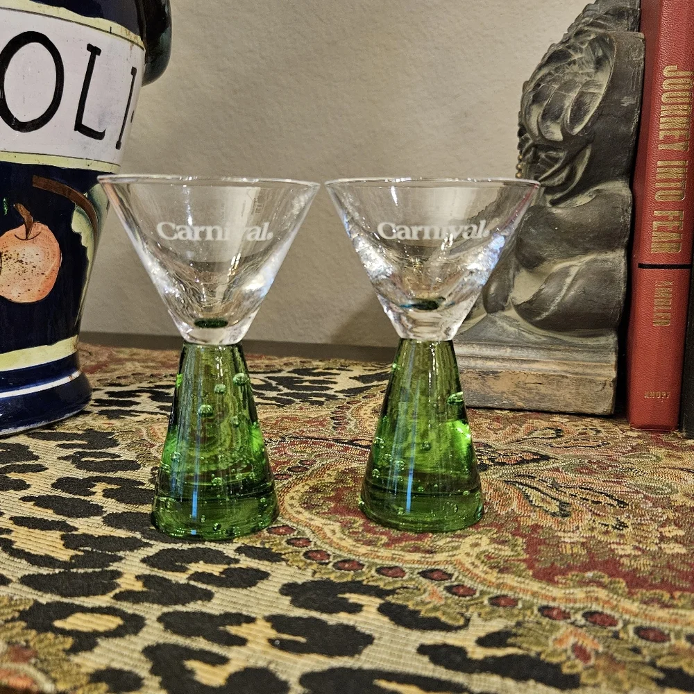 Carnival Cruise Line Ship Souvenir Bubble Bottom Shot Glass Green Set of 2
